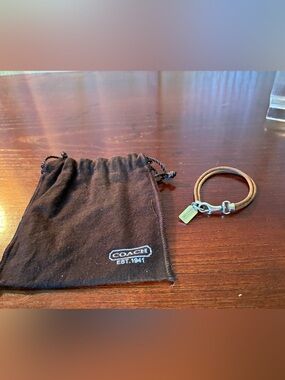 Coach Brown Leather Cord Bracelet with Silver-Tone Tag